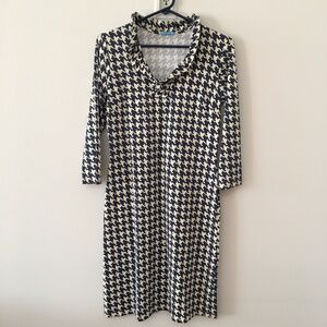 J. McLaughlin Navy Cream Houndstooth Ruffle Collar Dress